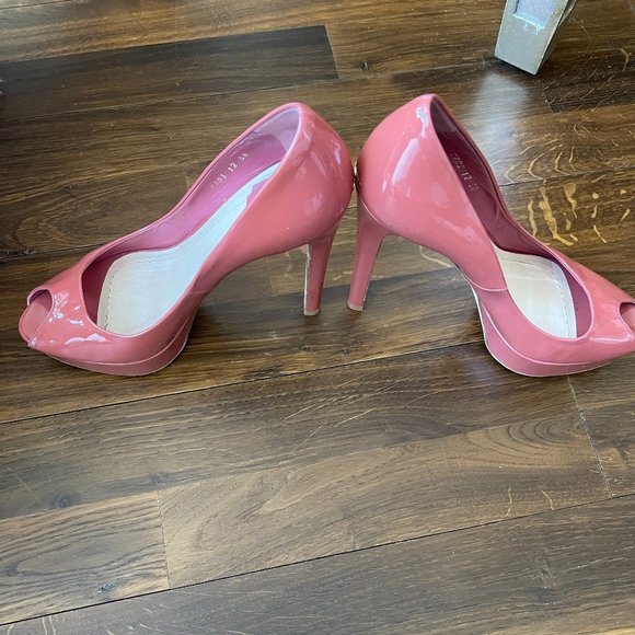 CHRISTIAN DIOR PATENT LEATHER MAUVE PINK PEEP TOE PLATFORM - Picture 2 of 4